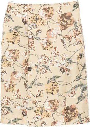 Kenzo Midi-rok van zijde met bloemenprint - Dames - Rokken - Beige - Maat: S Zijde