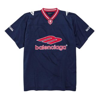 Balenciaga 3B Football V-neck T-shirt Oversized Dark Navy Red 857086TTVQ64030