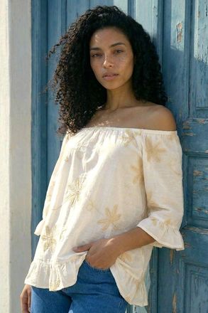 Roman Floral Embroidered Bardot Top