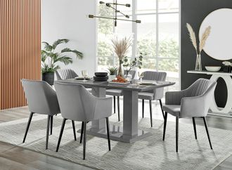 Furniturebox Imperia High Gloss Grey Dining Table & 6 Calla Black Leg Chairs
