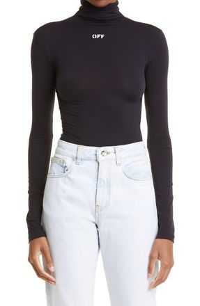 Off-white Second Skin Logo Turtleneck Top in Black White at Nordstrom, Size 14 Us