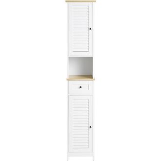 SoBuy Mobile a colonna bagno salvaspazio Bianco Con Cassetti Bianco-Naturale L32A170P30 cm, FRG236-WN - Sobuy