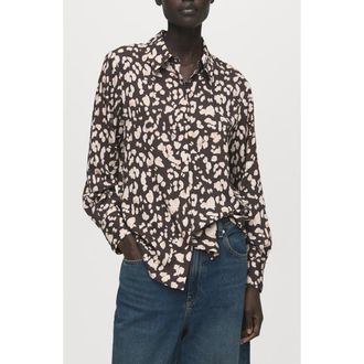 Mango Dot Print Button-Up Shirt in Brown at Nordstrom, Size 2
