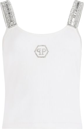 Philipp Plein Rib Tank Top Strass Hexagon