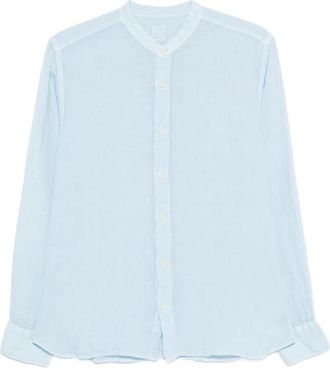 120% Lino Band Collar Linnen Shirt - Heren - Casual Overhemden - Blauw - L - Linnen - Overhemden