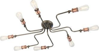 Endon Lighting Hal Large Industrial Style Multi Arm Flush Light, Aged Pewter & Copper with Adjustable Heads
