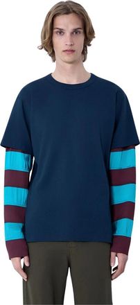 Dries Van Noten Contras Sleeves T-Shirt - Heren - Longsleeves - Blauw - L - Katoen - Tops