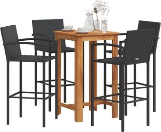 vidaXL Mesa Y Taburetes De Jard&iacute;n 5 Pzas Madera Acacia Rat&aacute;n Pe Negro Vidaxl