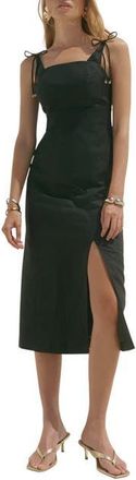 Mint Velvet Linen Bow Detail Midi Dress in Black at Nordstrom, Size 12