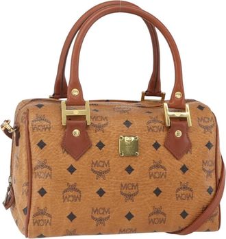 MCM Visetos Logogramme Handbag Canvas And Leather Brown Canvas Handbag (Pre-Owned)