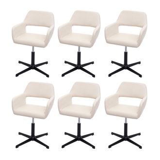 Hhg Hhg - Lote De 6 Sillas De Comedor 501 Iv, Silla De Cocina, Mecanismo Giratorio Retro Regulable En Altura, Polipiel Color Crema, Base Negra