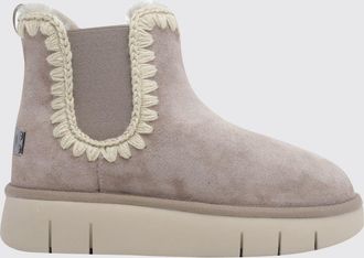 Mou Stivaletti chelsea in suede bicolor con fodera in shearling e cuciture a contrasto