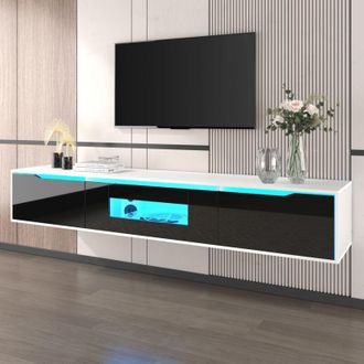 C&A High-Gloss TV Cabinet in White and Black with Color-Changing LED Lights