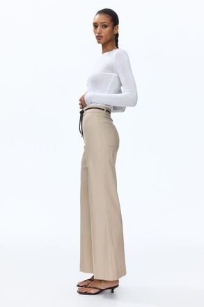 H&M Linen-blend Bootcut Trousers in Beige at Nordstrom, Size 18