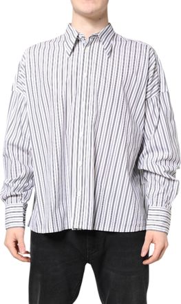 Dolce & Gabbana Mens White Black Stripe Button Down Casual Shirt And Cotton