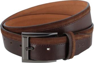 Trafalgar Store Santiago Mixed Genuine Leather Stitched 38mm Casual Belt in Brown at Nordstrom, Size 40