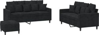 vidaXL Juego de sofás con cojines 3 piezas terciopelo negro vidaXL