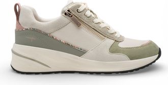 Tamaris Tamaris dames witte en groene platform sneakers met ritssluiting en vetersluiting