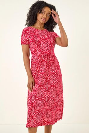 Roman Aztec Gathered Waist Midi Dress