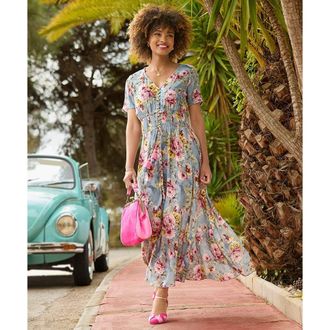 Joe Browns Vintage Tie Waist Maxi Dress in Pink Blossoms at Nordstrom, Size 14