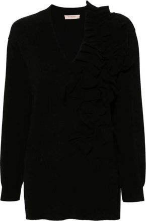 Twinset Kasjmiermix Gebreide Trui - Dames - V-hals truien - Zwart - S - Kasjmier - Truien & Vesten