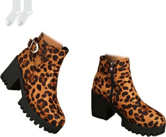 Generic Womens Ankle Boots with Block Heel, Platform Ankle Boots with Buckle, Side Zipper, Suede Look, Fashionable Short Boots for Everyday Wear, Leisure And 