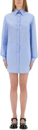 Moschino Light Blue Solid Shirt Collar Mini Dress