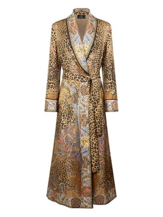 Etro paisley animal-motif silk robe - Brown