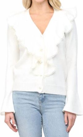 Fate Cascading Pearl Ruffle Cardigan In White