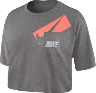 Nike Womens Logo Pocket Crop Top In Carbon Heather/white