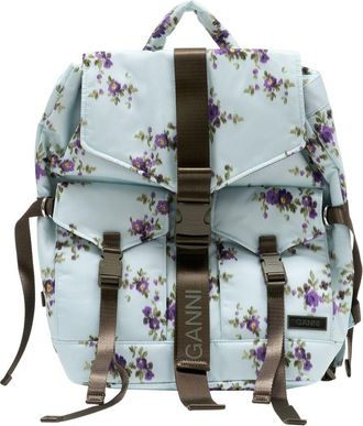 Ganni Womens Floral-Print Recycled Synthetic Backpack Blue