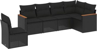 vidaXL Vidaxl - Set De Sof&aacute;s De Jard&iacute;n 6 Piezas Y Cojines Rat&aacute;n Sint&eacute;tico Negro