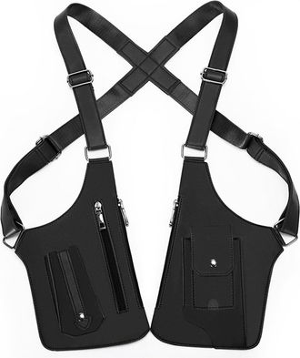 Generic Outdoor Sports Chest Bag for Men Women, PU Leather Double Shoulder Armpit Bag Underarm Adjustable Strap Anti-Theft Crossbody Pack Sport Chest Pack for