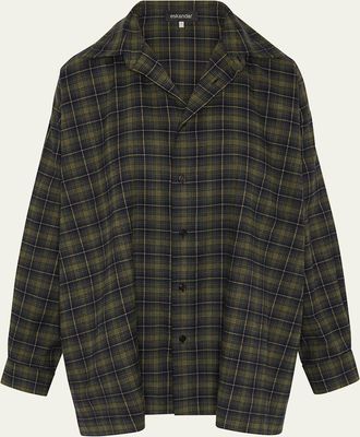 Eskandar Slim A-Line Shirt With Collar And Stepped Insert (Long Length)