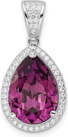 Diamond2Deal Sterling Silver Rhodium-plated Cubic Zirconia & Dk Purple Crystal Pendant