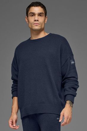 Alo | Wool Cashmere New Class Crewneck Sweater Top in Navy, Size: Medium