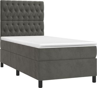 vidaXL Cama Box Spring Colch&oacute;n Y Led Terciopelo Gris Oscuro 90x200 Cm Vidaxl