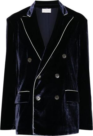 Pierre-Louis Mascia Blauwe Fluwelen Jas met Pijpzoom - Dames - Blazers - Blauw - M - Jassen