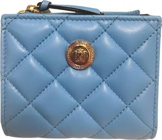 Versace Womens La Medusa Quilted Lamb Leather Compact Snap Wallet In Blue