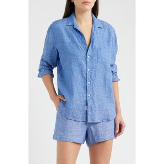 Frank & Eileen Relaxed Button-Up Shirt in Navy Linen at Nordstrom, Size Xx-Small