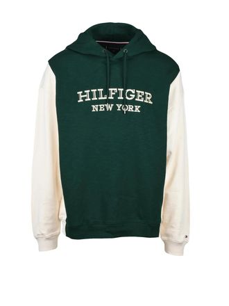 Tommy Hilfiger Green Contrast Sleeve Cotton Hoodie