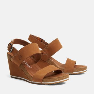 Timberland Sandale TIMBERLAND CAPRI SUNSET 2 STRAP SANDAL JET BLA, Damen, Gr. 41,5 (10), braun (saddle), Leder, Schuhe Sandale