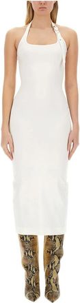 The Attico Halterneck midijurk met gesp - Dames - Casual kleedjes - Wit - M - Polyester - Kleedjes