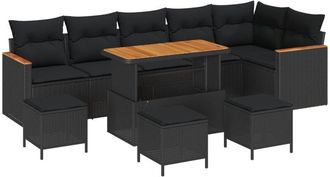 vidaXL Garden Sofa Set with Cushion 10 pcs Black Poly rattan vidaXL