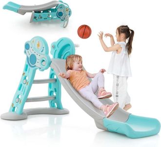 Costway Costway - Tobog&aacute;n Infantil Interior 3 En 1, Juego De Tobog&aacute;n Plegable Con Aro De Baloncesto, Zona De Amortiguaci&oacute;n Segura, Escalador Y Tobog&aacute;n Para Ni