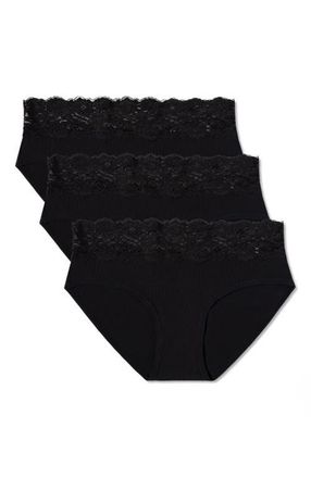 Pact Lace Waist Brief 3-Pack Made With Organic Cotton in Black at Nordstrom, Size Xx-Large
