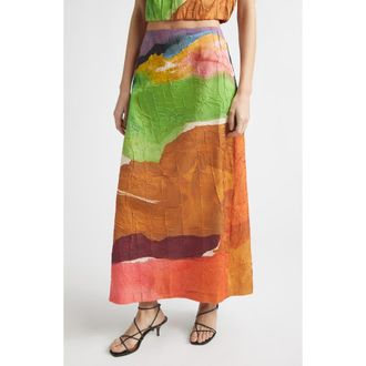 Ulla Johnson x Helen Frankenthaler Inez Crinkled Satin Pencil Skirt in Nature Abhors A Vacuum at Nordstrom, Size 6