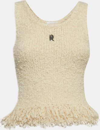 Paco Rabanne Cream Knit Logo Plaque Fringed Top