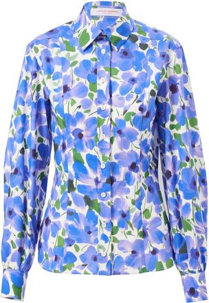 Carolina Herrera floral-print blouse - women - Elastane/Cotton - 0 - Blue