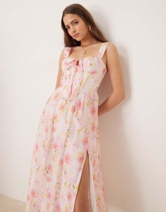 Bardot midi dress in pink floral